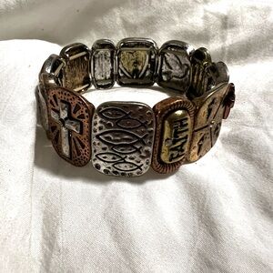 Multicolor Faith and Cross Stretch Bracelet